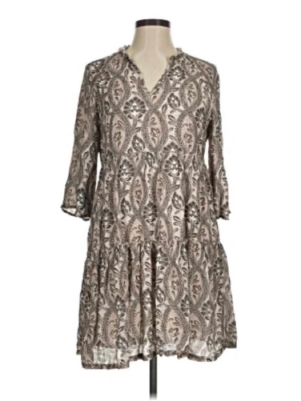 Spartina 449 XL Womens Maisie Arbor Neutral Print Tiered 3/4 Sleeve Mini Dress